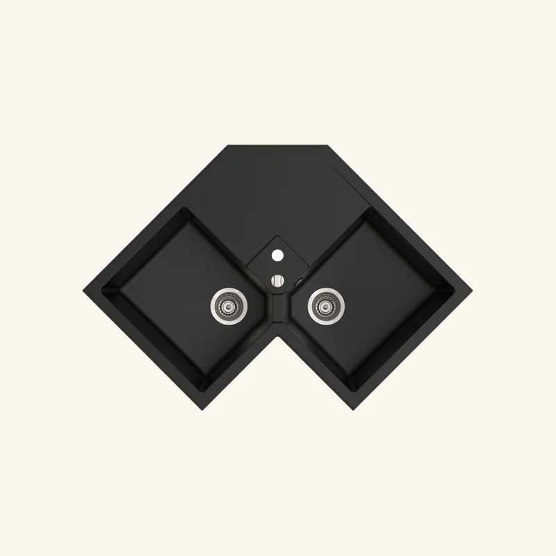 Evier d‘angle granit noir Kümbad VOZ 2 bacs
