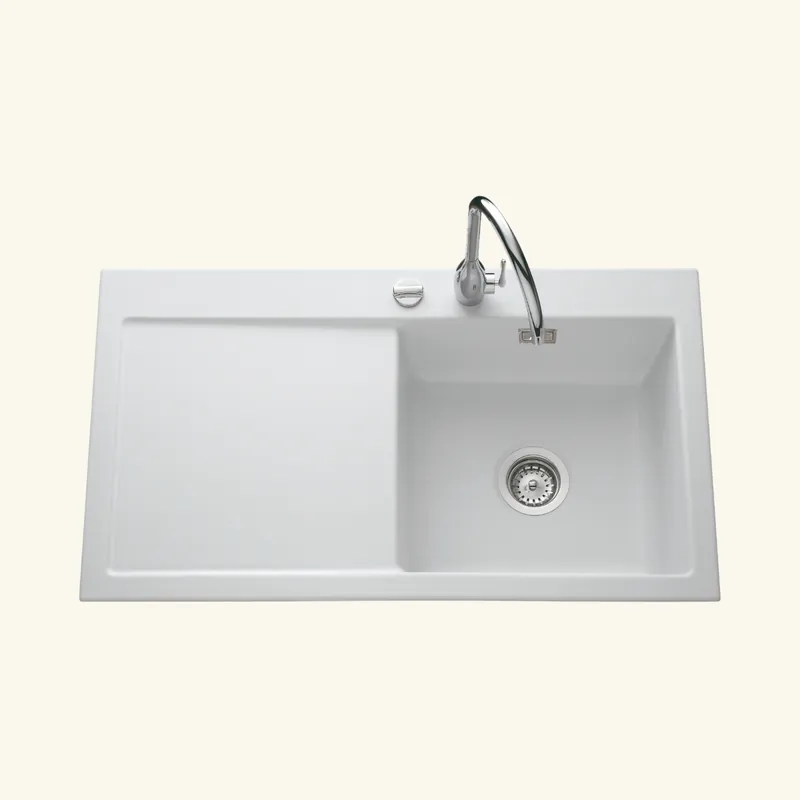 Evier céramique blanc mat Systemceram CLEYA 1 grand bac - égouttoir gauche