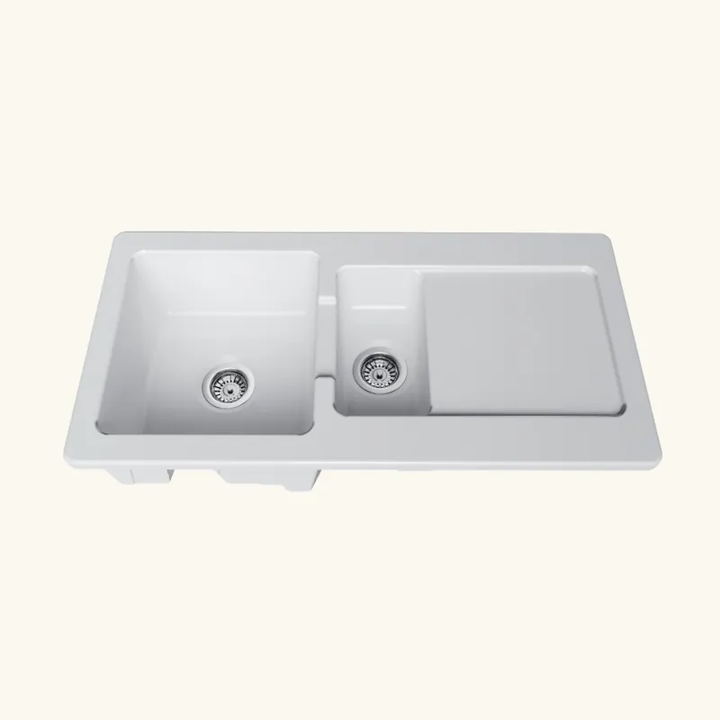 Évier céramique blanc VitrA ARKITEKT 1 bac et demi - 1 égouttoir
