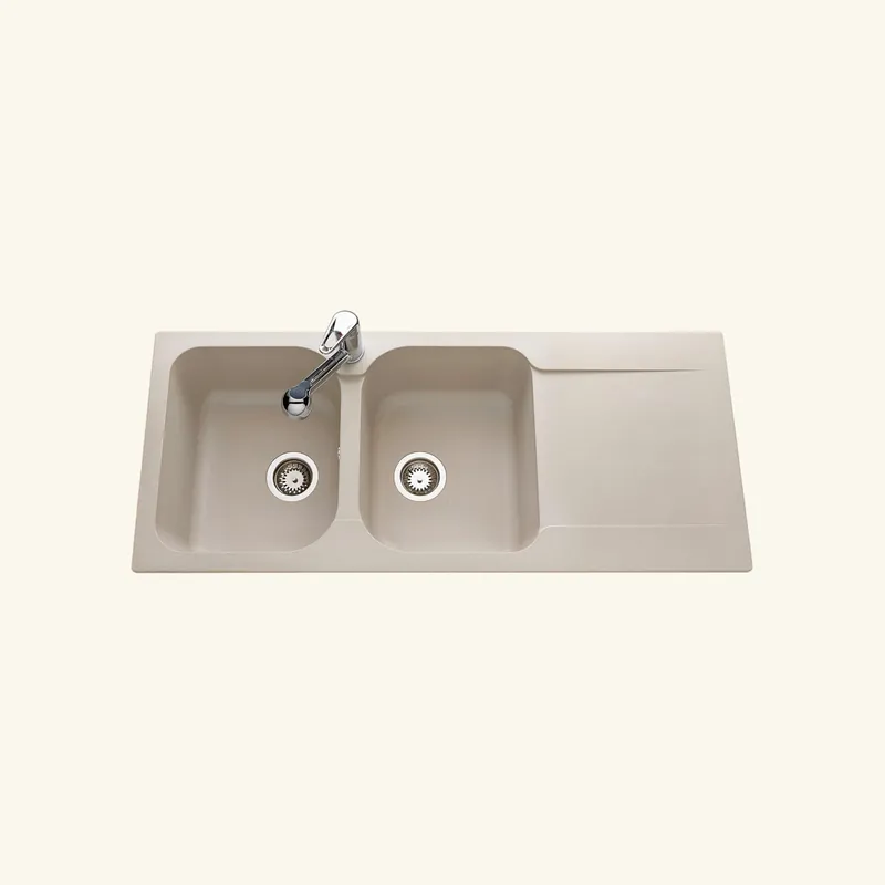 Évier résine beige moucheté Ewi ZIGGY 2 bacs 1 égouttoir