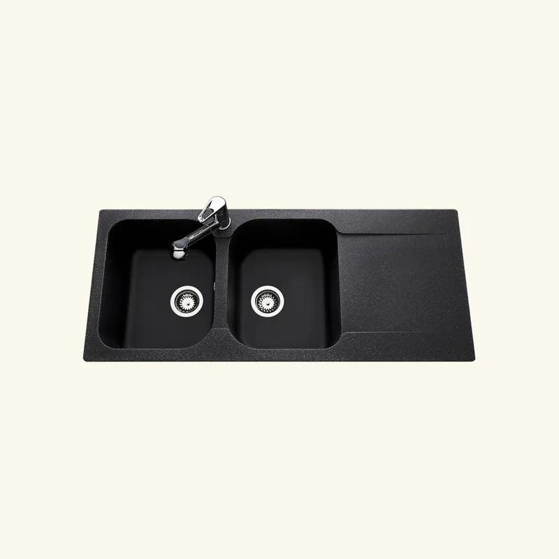 Évier résine noir légèrement moucheté Ewi ZIGGY 2 bacs 1 égouttoir
