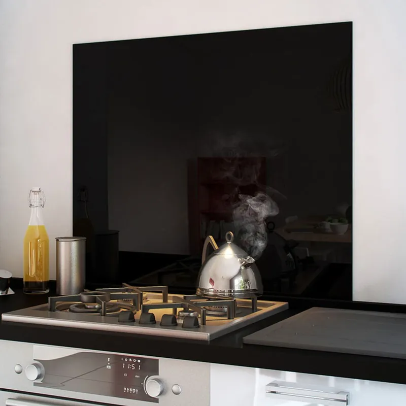 Crédence cuisine fond de hotte verre brillant - Noir l 90 x H 70 cm