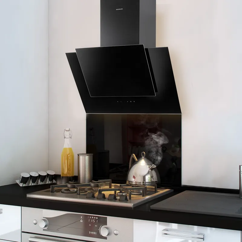Crédence cuisine fond de hotte verre brillant - Noir l 60 x H 50 cm