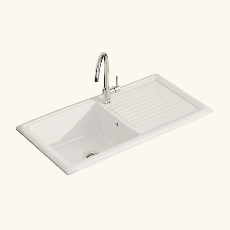 Évier céramique blanc brillant VitrA ARKITEKT 1 très grand bac 1 égouttoir