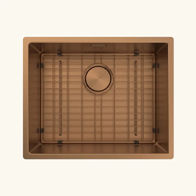 Évier à encastrer ou sous-plan inox PVD cuivre MAYA 1 bac 540x440 avec grille