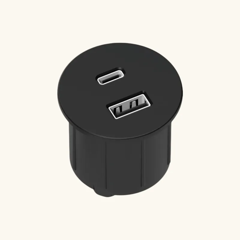 Prise USB murale ARCHEA 1 prise USB C + 1 USB-A - Prise ronde encastrable noir