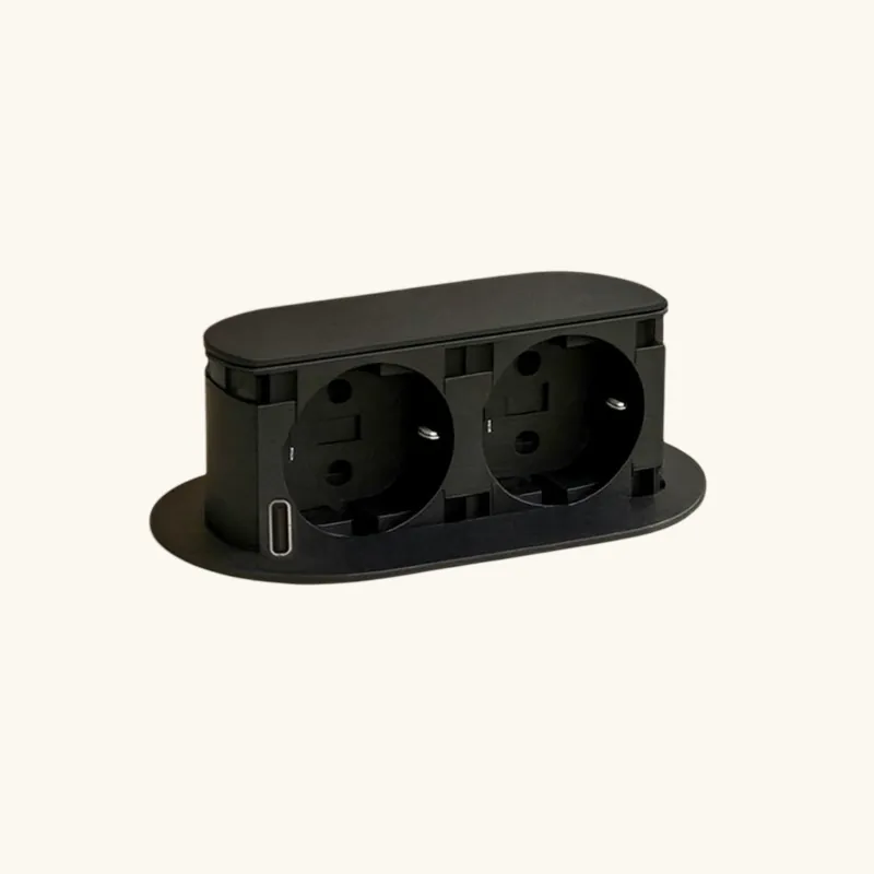 Prise plan de travail PIXEL rétractable noir - Double prise + 1 USB-C