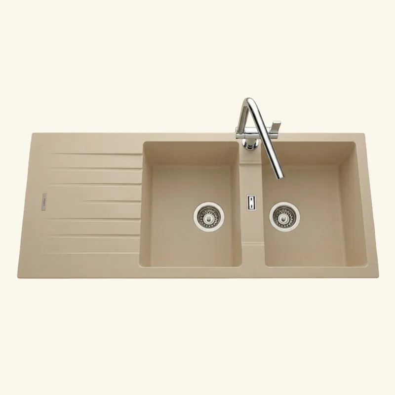 Évier granit beige ALBEY 2 bacs 1 égouttoir