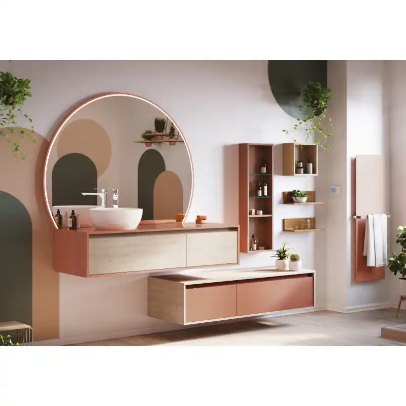 Plan de toilette 100 cm, mélaminé couleur Frame Origin vasques à poser à gauche réf 883013 Sanijura