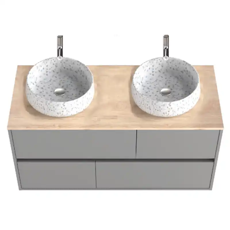 Plan de toilette 120 cm, mélaminé couleur Frame Origin pour deux vasques à poser réf 883015 Sanijura