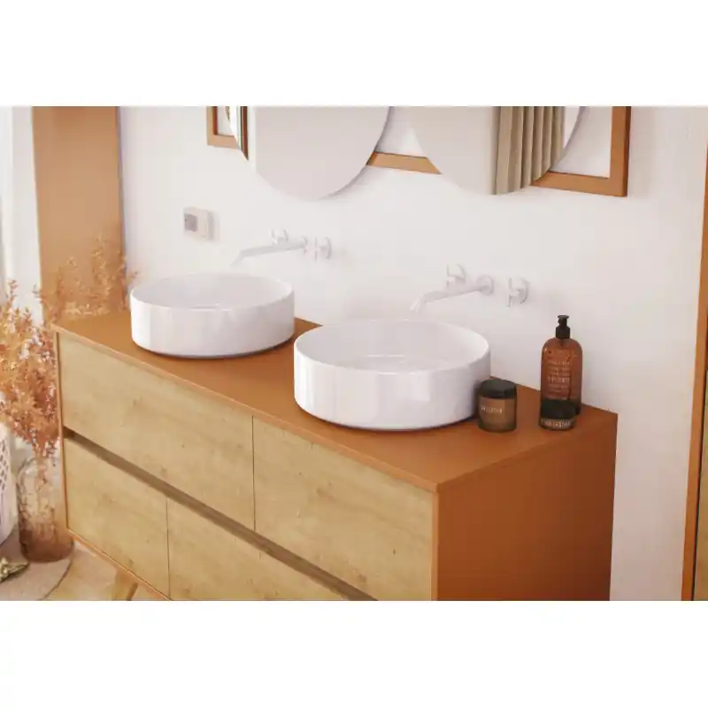 Plan de toilette 120 cm, laqué couleur Frame Origin pour vasques à droite réf 883036 Sanijura