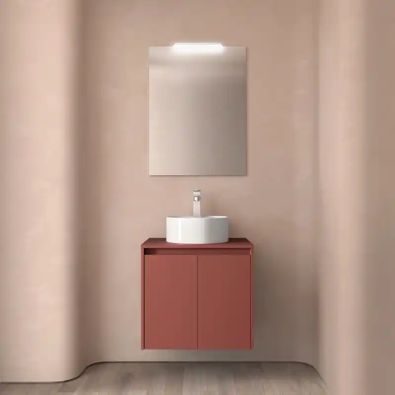 Meuble NOJA rouge mat 2 portes 80 cm avec plan de toilette pour vasque à poser réf 105557 SALGAR