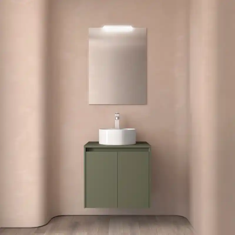 Meuble NOJA vert mat 2 portes 80 cm avec plan de toilette pour vasque à poser réf 105556 SALGAR
