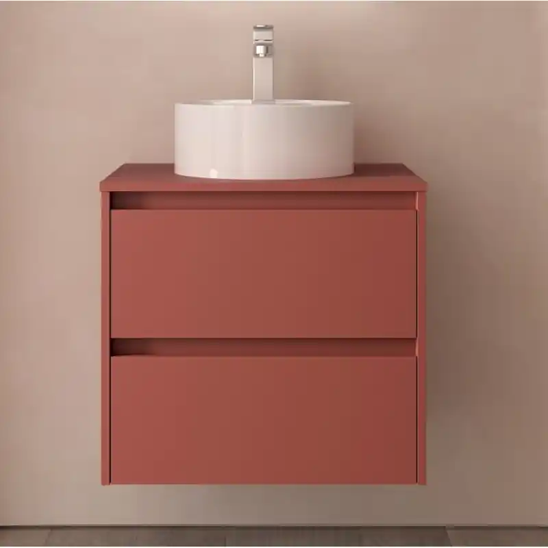 Meuble NOJA rouge mat 2 tiroirs 60 cm avec plan de toilette et sans vasque réf 105458 SALGAR