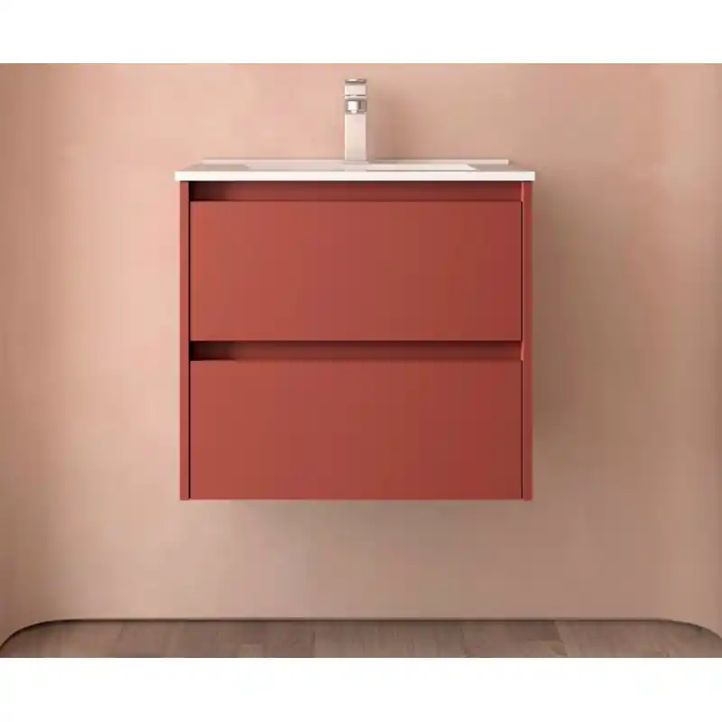 Meuble NOJA rouge mat 2 tiroirs 70 cm avec vasque réf 106066 SALGAR