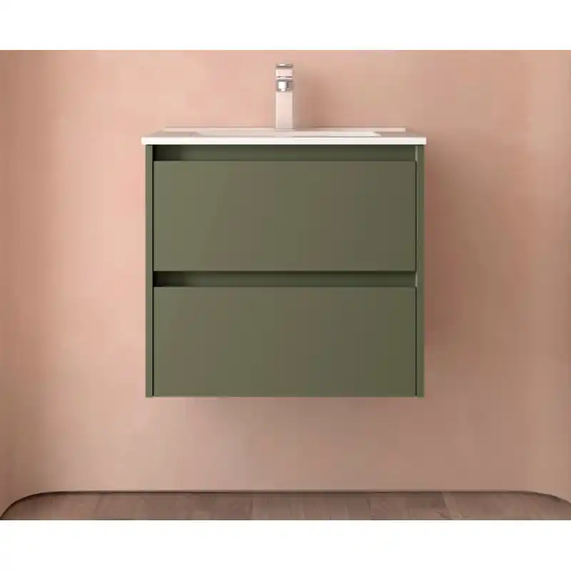 Meuble NOJA vert mat 2 tiroirs 70 cm avec vasque réf 106065 SALGAR