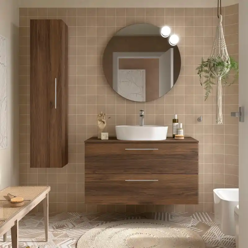 Meuble Silane 80 cm 2 tiroirs Noyer Maya avec plan de toilette réf 118074 Salgar