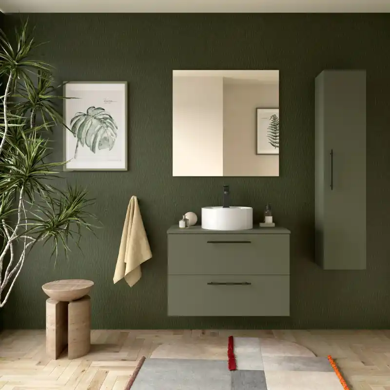 Meuble Silane 80 cm 2 tiroirs Vert Mat avec plan de toilette réf 118072 Salgar