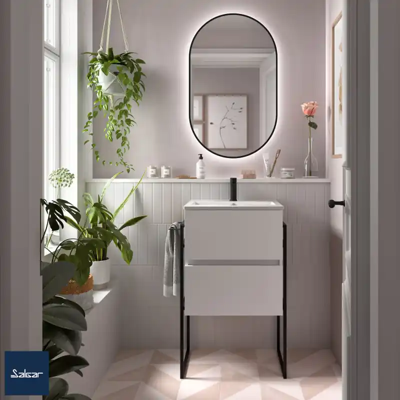 Meuble FUSSION Blanc Brillant 2 tiroirs 50 cm réf 96677 SALGAR