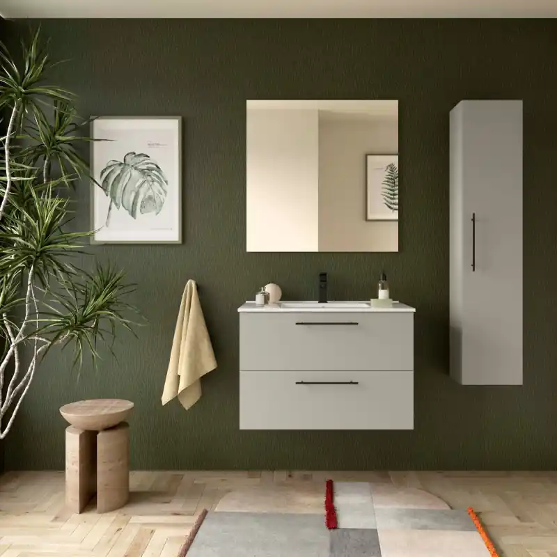 Meuble et vasque Silane 60 cm 2 tiroirs Gris Mat réf 118047 Salgar