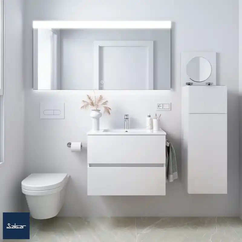 Meuble FUSSION Blanc Brillant 2 tiroirs 70 cm réf 96688 SALGAR