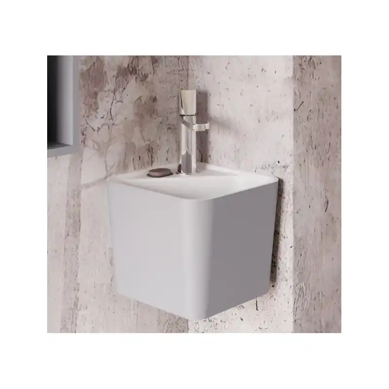 Lave main SOURCE carré blanc mat accéssoire chromé ref 140122 Sanijura