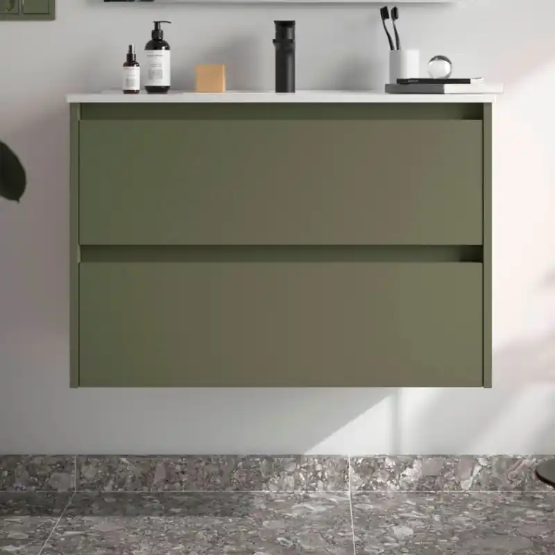 Meuble NOJA vert mat 2 tiroirs 90 cm avec vasque réf 106083 SALGAR