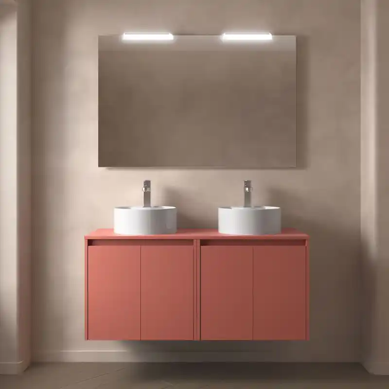 Meuble NOJA rouge mat 4 portes 120 cm avec plan de toilette pour vasque à poser réf 105566 SALGAR