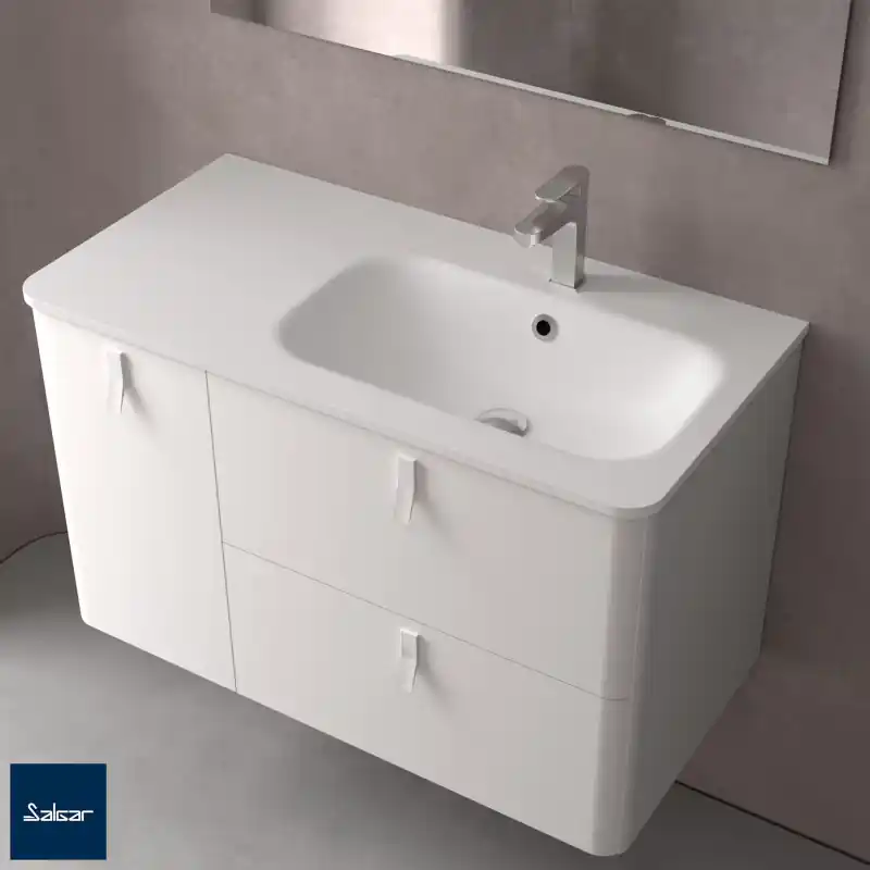 Vasque à droite UNIIQ 90 cm en MineralSolid, blanc mat réf 24544 SALGAR