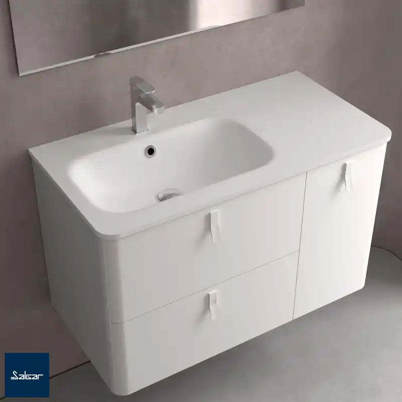 Vasque à gauche UNIIQ 90 cm en MineralSolid, blanc mat réf 24543 SALGAR