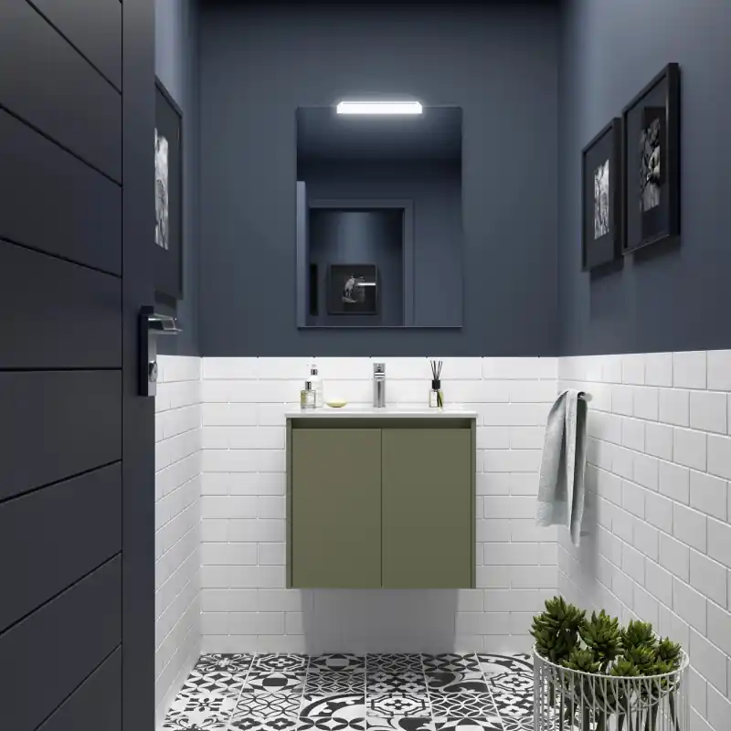 Meuble NOJA vert mat 2 portes 70 cm avec vasque, miroir et éclairage LED réf 105286 SALGAR