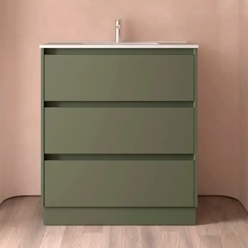 Meuble NOJA vert mat 3 tiroirs 60 cm avec vasque réf 106209 SALGAR
