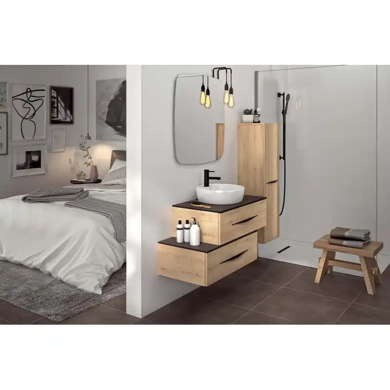 Caisson de rangement 80 cm 1 tiroir décors bois poignée ondine BENTO réf 1797231 DECOTEC