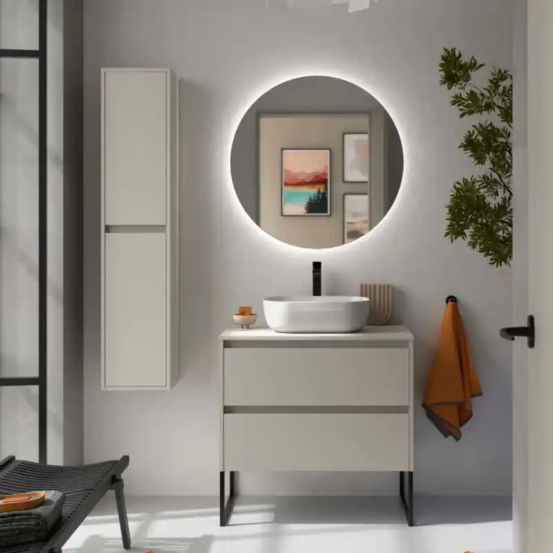 Meuble NOJA Gris mat 2 tiroirs 90 cm avec plan de toilette et sans vasque réf 118508 SALGAR