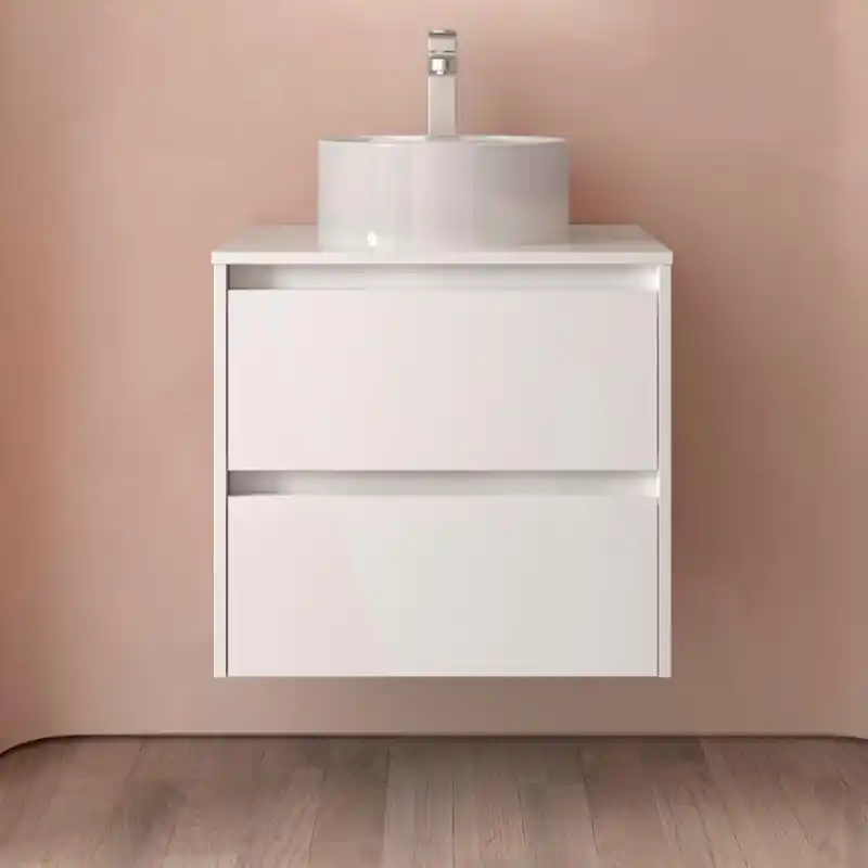 Meuble NOJA blanc mat 2 tiroirs 90 cm avec plan de toilette et sans vasque réf 105499 SALGAR