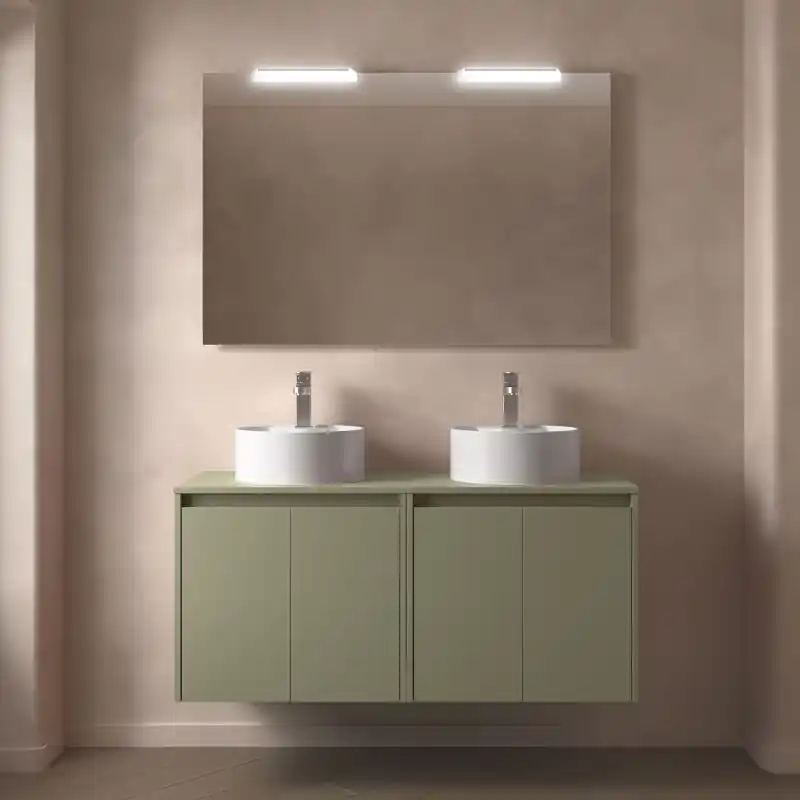 Meuble NOJA vert mat 4 portes 140 cm avec plan de toilette pour vasque à poser réf 105574 SALGAR
