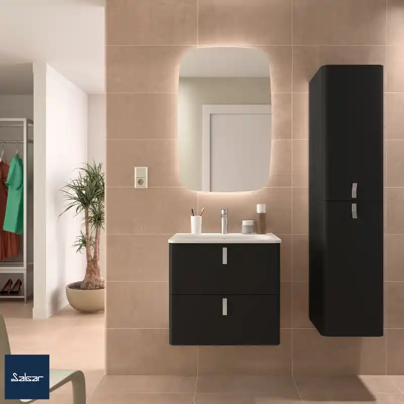Meuble UNIIQ 80 cm 2 tiroirs Noir Mat réf 96635 SALGAR