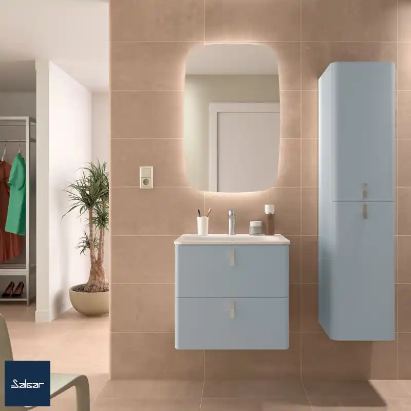 Meuble UNIIQ 80 cm 2 tiroirs Blue Fog réf 96638 SALGAR