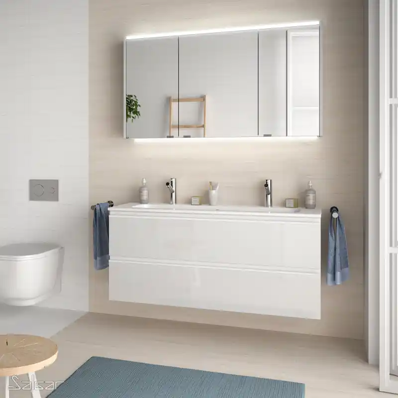 Meuble 2 tiroirs SPIRIT 120 cm poignées intégrées, finition blanc brillant réf 23890 Salgar