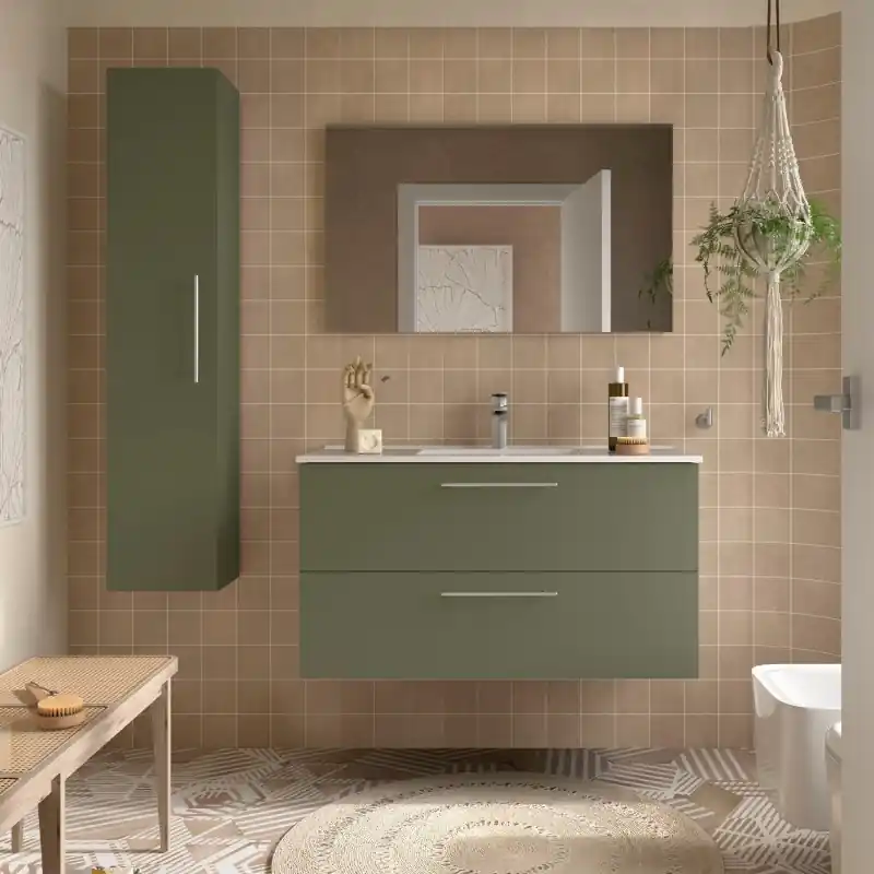Meuble et vasque Silane 100 cm 2 tiroirs Vert Mat réf 118057 Salgar