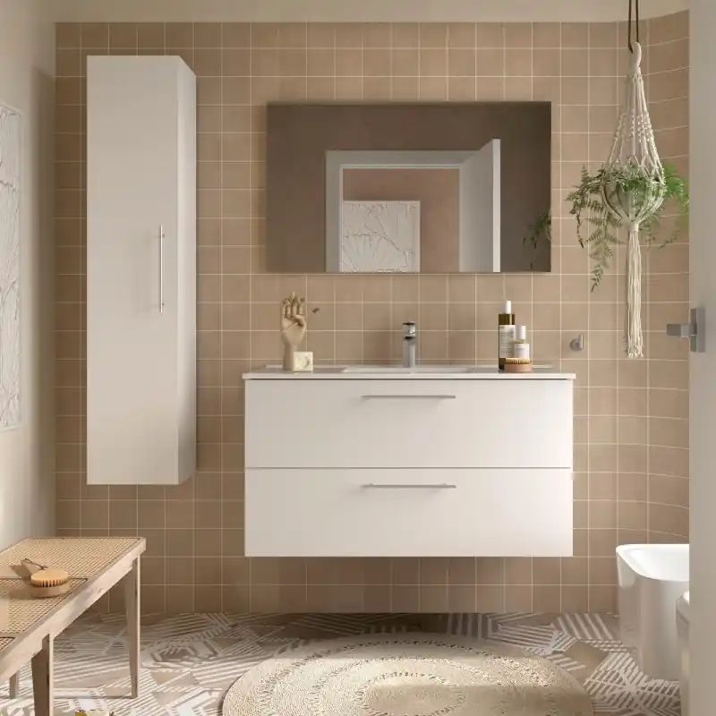 Meuble et vasque Silane 100 cm 2 tiroirs Blanc Mat réf 118056 Salgar