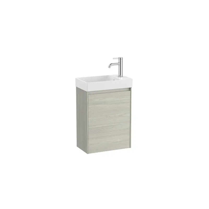 Meuble Ona Unik compact 1 porte + lave-mains en finecramic 450mm chêne blanchi réf A851678512 ROCA