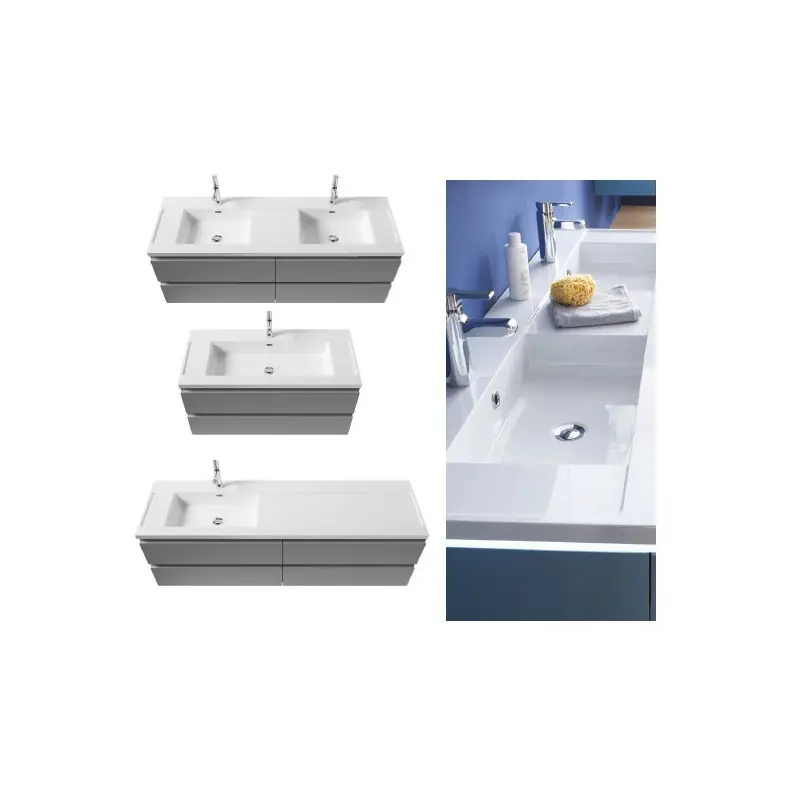 Plan vasque double 120 cm Halo intégrés blanc brillant en marbre de synthèse réf 550989 Sanijura