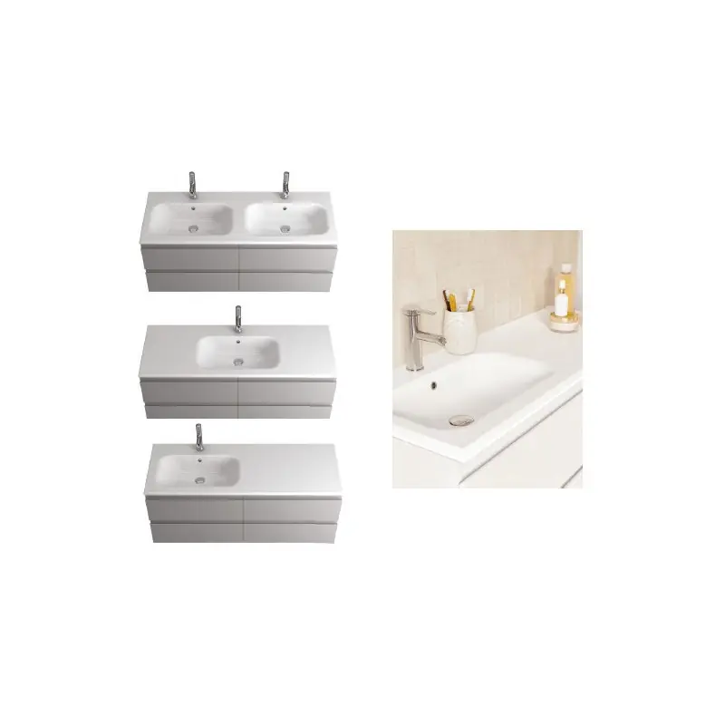 Plan double vasque 120 cm Halo intégrés blanc mat en marbre de synthèse Ovo 46 réf 551532 Sanijura
