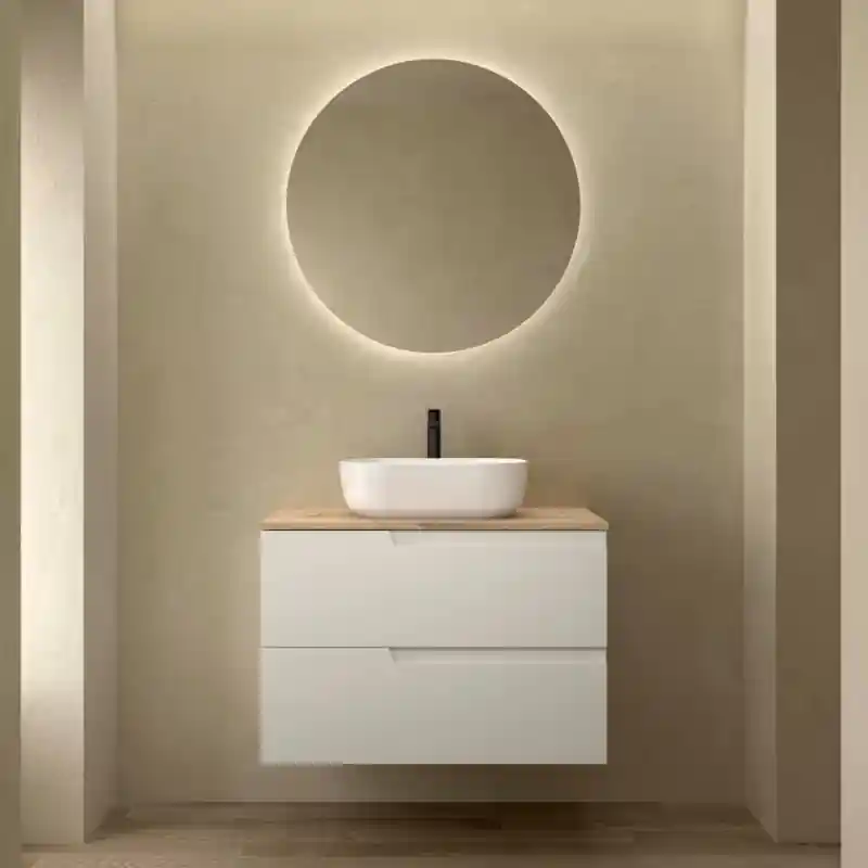 Meuble VIMA blanc mat / Chêne Montana 2 tiroirs 80 cm avec plan de toilette réf 117949 SALGAR