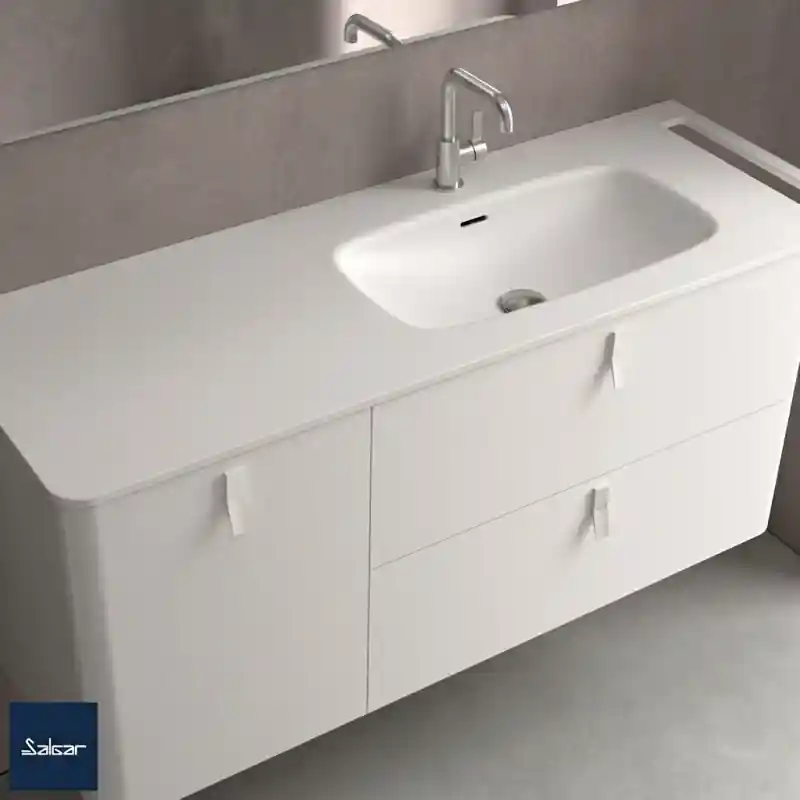Vasque à droite UNIIQ 90 cm en Solid Surface blanc mat avec ou sans porte-serviette réf 103182 SALGAR
