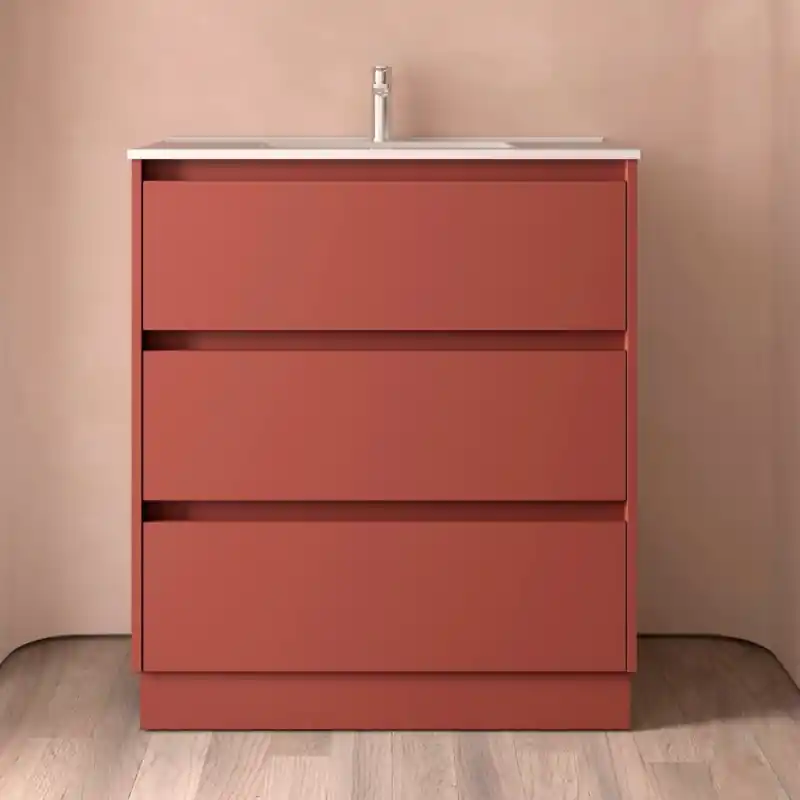 Meuble NOJA rouge mat 3 tiroirs 100 cm avec vasque réf 106228 SALGAR