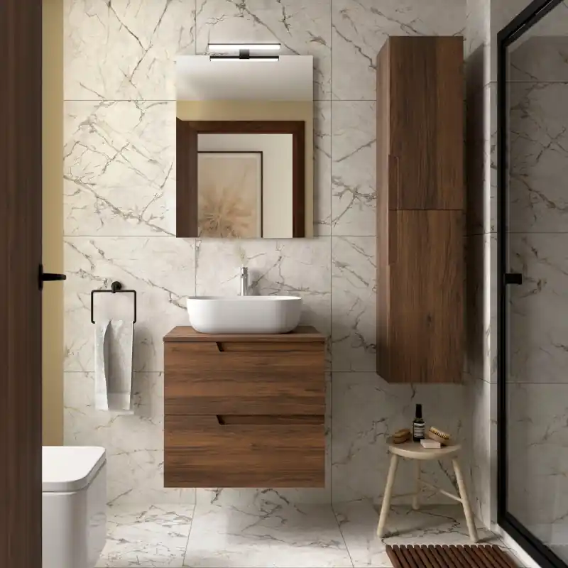 Meuble VIMA Noyer Maya 2 tiroirs 80 cm avec plan de toilette réf 113505 SALGAR