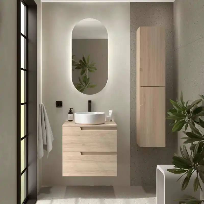 Meuble VIMA Chêne Sienna 2 tiroirs 80 cm avec plan de toilette réf 117965 SALGAR