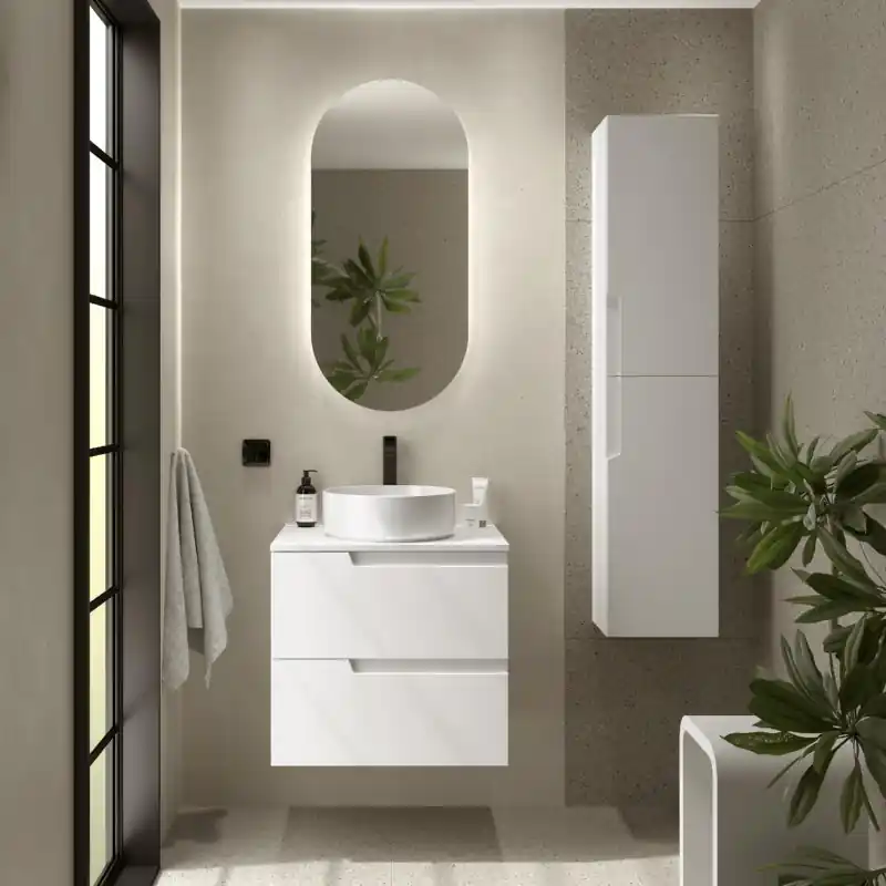 Meuble VIMA blanc mat 2 tiroirs 80 cm avec plan de toilette réf 111807 SALGAR
